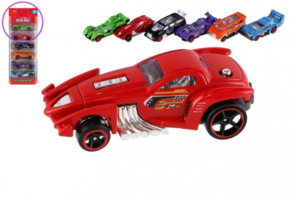 Auto závodní 6ks kov/plast 8cm na volný chod v krabičce 10,5x27,5x4cm
