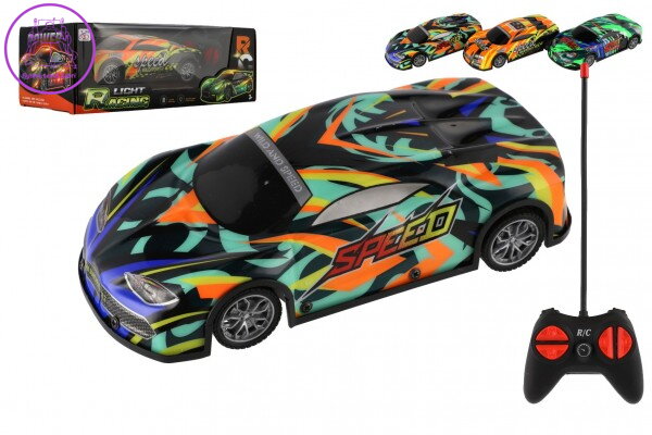 Auto RC závodní 27MHz plast 20cm na baterie se světlem 3 barvy v krabici 27x10x13cm Auto RC závodní 27MHz plast 20cm na baterie se světlem 3 barvy v krabici 27x10x13cm