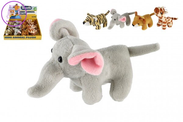 Zvířátko safari/ZOO plyš 10-15cm 4 druhy 12ks v boxu 3m+