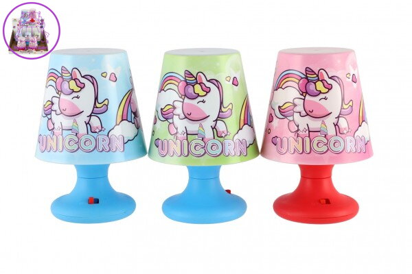 Mini lampička s jednorožcem na stůl plast 8x11cm na baterie 3 barvy 12ks v boxu