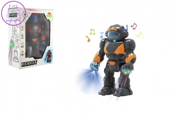 Robot chodící plast 22cm na baterie se světlem se zvukem v krabici 18x24,5x9cm Robot chodící plast 22cm na baterie se světlem se zvukem v krabici 18x24,5x9cm