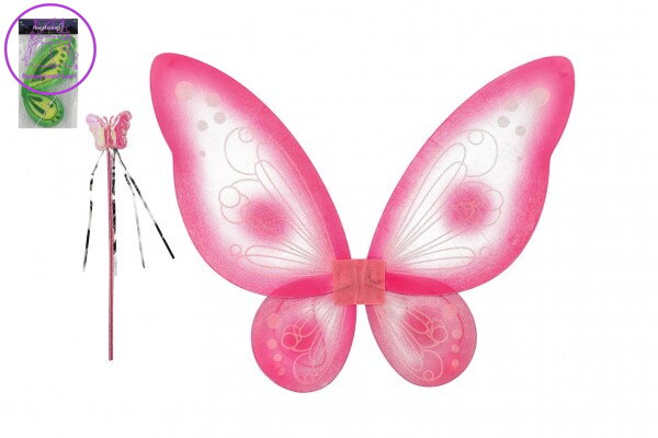 Křídla motýlí s hůlkou nylon 2 barvy v sáčku 30,5x46x1cm karneval Křídla motýlí s hůlkou nylon 2 barvy v sáčku 30,5x46x1cm karneval