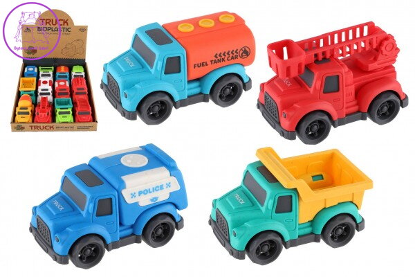 Auto nákladní Eco plast 10cm na volný chod mix druhů 12ks v boxu 18m+