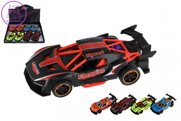 Auto závodní kov/plast 14cm na zpětné natažení 4 barvy 8ks v boxu