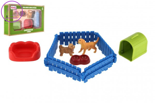 Pejskové/Pes 2ks s plotem plast s doplňky v krabici 23x14,5x4,5cm Pejskové/Pes 2ks s plotem plast s doplňky v krabici 23x14,5x4,5cm