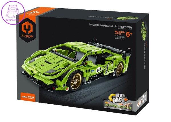 Stavebnice iM.MASTER auto sportovní plast 457 dílků na zpětné natažení v krabici 31x23x6,5cm