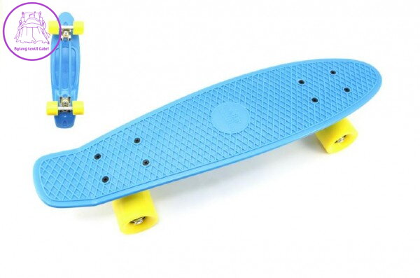 Skateboard - pennyboard 60cm nosnost 90kg, kovové osy, modrá barva, žlutá kola Skateboard - pennyboard 60cm nosnost 90kg, kovové osy, modrá barva, žlutá kola