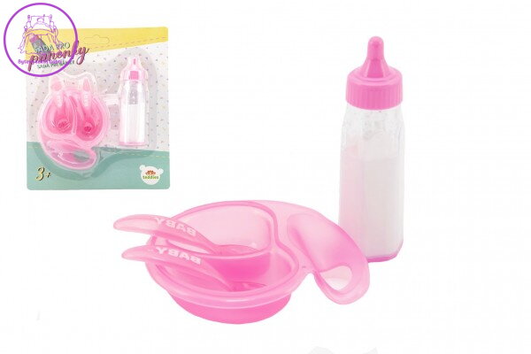 Sada pro panenky plast lahvička, miska s příborem na kartě 19x22x4cm Sada pro panenky plast lahvička, miska s příborem na kartě 19x22x4cm