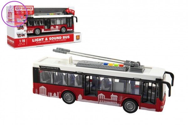 Autobus/trolejbus plast 28cm na setrvačník na bat. se světlem se zvukem v krabici 32x17x11cm Autobus/trolejbus plast 28cm na setrvačník na bat. se světlem se zvukem v krabici 32x17x11cm
