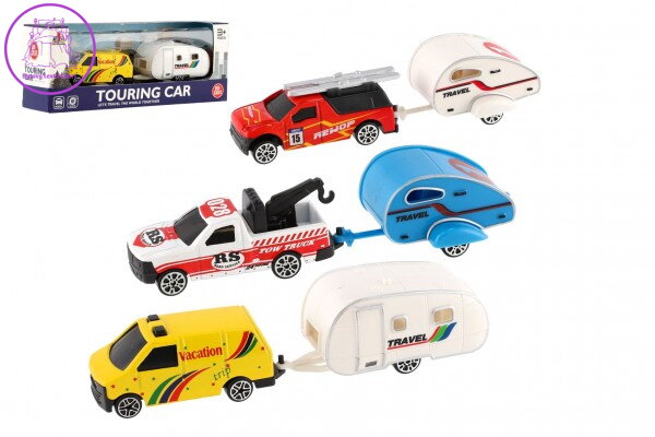 Auto s mini karavanem kov/plast 14cm na volný chod 3 druhy v krabičce 19x7x4,5cm Auto s mini karavanem kov/plast 14cm na volný chod 3 druhy v krabičce 19x7x4,5cm