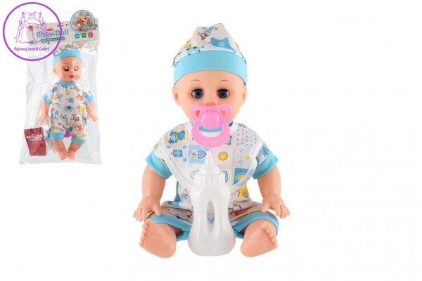 Panenka miminko plast 32cm pevné tělo pijící, čůrající na baterie se zvukem s doplňky v sáčku Panenka miminko plast 32cm pevné tělo pijící, čůrající na baterie se zvukem s doplňky v sáčku