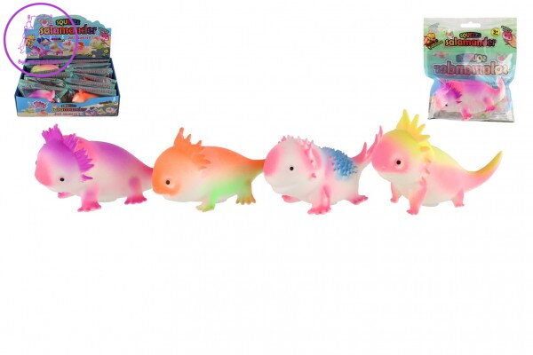 Mlok antistresový mačkací silikon 12x6cm mix druhů 12ks v boxu Mlok antistresový mačkací silikon 12x6cm mix druhů 12ks v boxu