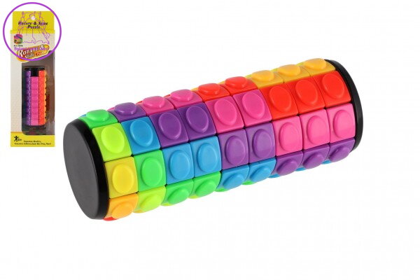 Hlavolam válec/věž barevný plast 11cm v krabičce 8x25x4,5cm Hlavolam válec/věž barevný plast 11cm v krabičce 8x25x4,5cm