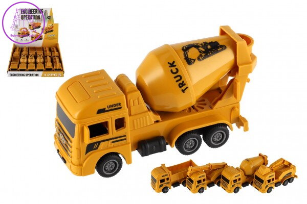 Auto stavební plast 12cm na zpětné natažení 4 druhy 12ks v boxu Auto stavební plast 12cm na zpětné natažení 4 druhy 12ks v boxu