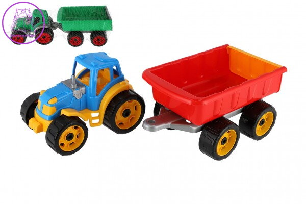 Traktor s vlekem plast 53cm na volný chod 2 barvy v síťce Traktor s vlekem plast 53cm na volný chod 2 barvy v síťce