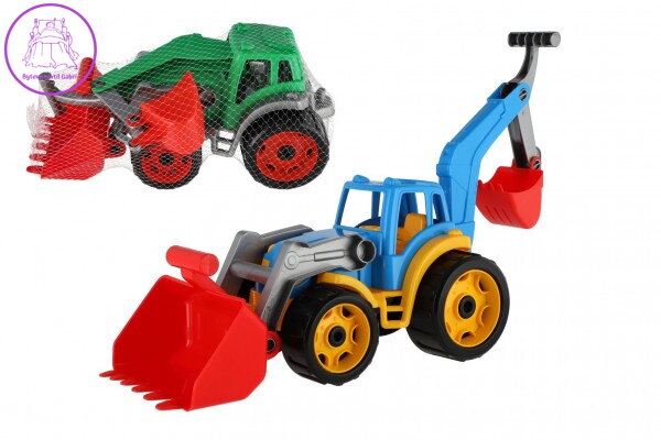 Traktor/nakladač/bagr se 2 lžícemi plast na volný chod 2 barvy v síťce 16x35x16cm Traktor/nakladač/bagr se 2 lžícemi plast na volný chod 2 barvy v síťce 16x35x16cm