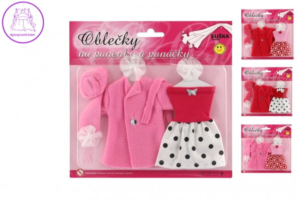 Šaty/Oblečky - šaty, kabátek a čepice na panenky mix druhů na kartě 22x21cm Šaty/Oblečky - šaty, kabátek a čepice na panenky mix druhů na kartě 22x21cm