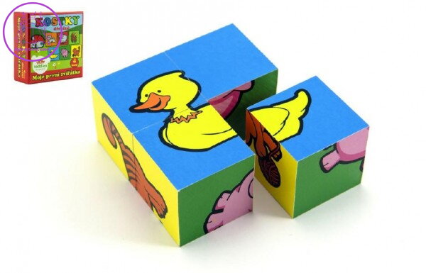 Kostky kubus čtyřkostka Moje první zvířátka dřevo 4ks v krabičce 8,5x8,5x4cm MPZ Kostky kubus čtyřkostka Moje první zvířátka dřevo 4ks v krabičce 8,5x8,5x4cm MPZ