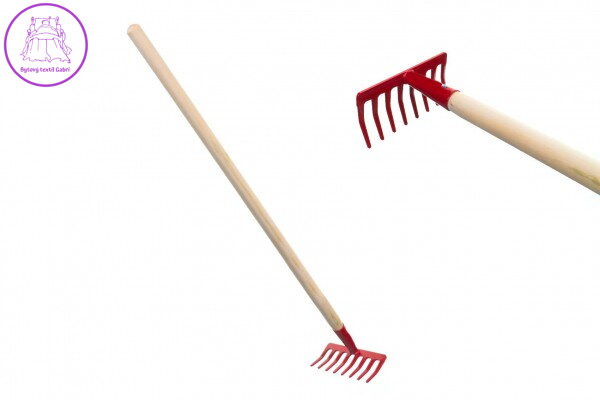 Hrábě červené s násadou kov/dřevo 80cm nářadí