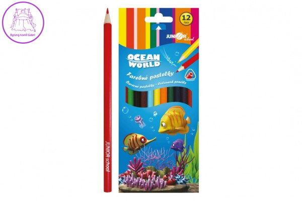 Pastelky barevné dřevo Ocean World trojhranné 12 ks v krabičce 9x20,5x1cm 12ks v krabici Pastelky barevné dřevo Ocean World trojhranné 12 ks v krabičce 9x20,5x1cm 12ks v krabici