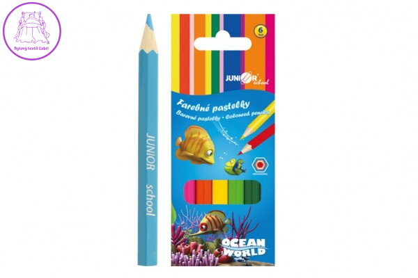 Pastelky barevné dřevo krátké Ocean World šestihranné 6 ks v krabičce 4,5x11x1cm 24ks v krabici Pastelky barevné dřevo krátké Ocean World šestihranné 6 ks v krabičce 4,5x11x1cm 24ks v krabici