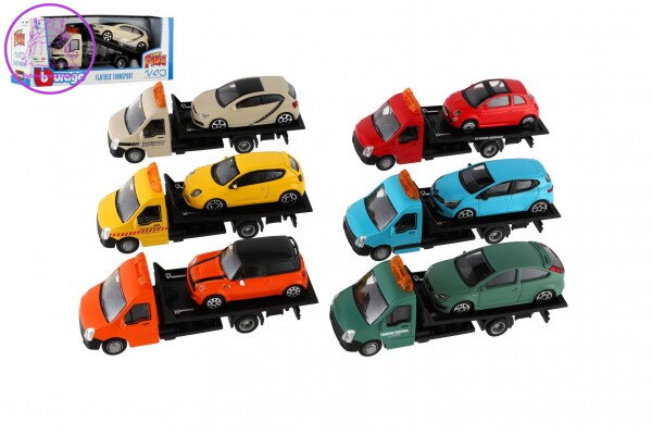 Auto/kamion Bburago odtahovka + auto 1:43 kov/plast 21cm 6 barev v krabičce 22x9x6,5cm Auto/kamion Bburago odtahovka + auto 1:43 kov/plast 21cm 6 barev v krabičce 22x9x6,5cm