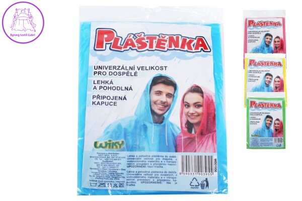 Pláštěnka universální velikost pro dospělé 140x76cm 5 barev v sáčku 14x22cm