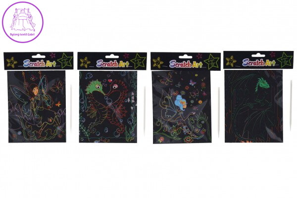 Škrabací obrázek duhový 4 listy 18x14,5cm 4 druhy v sáčku Škrabací obrázek duhový 4 listy 18x14,5cm 4 druhy v sáčku