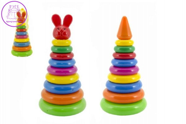 Skládanka pyramida s kroužky plast 28cm 2 druhy v síťce 12m+ Skládanka pyramida s kroužky plast 28cm 2 druhy v síťce 12m+
