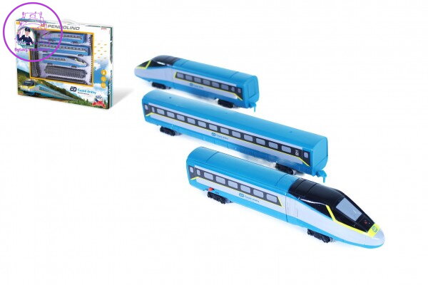 Vlak/SC Pendolino České dráhy s kolejemi plast na baterie se zvukem se světlem v krabici 55x43x5,5cm Vlak/SC Pendolino České dráhy s kolejemi plast na baterie se zvukem se světlem v krabici 55x43x5,5cm