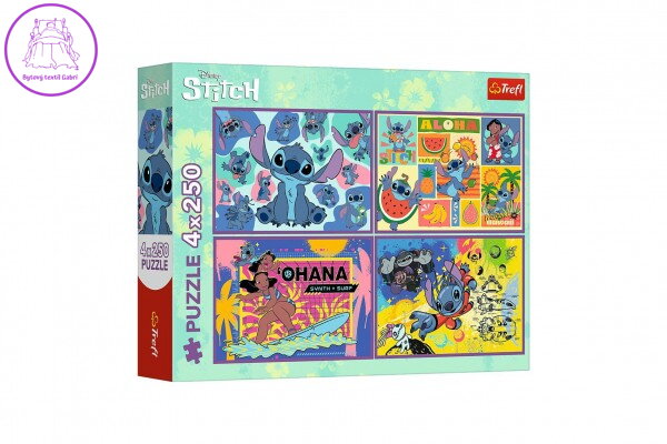 Puzzle 4v1 Úžasný Stitch 4x250 dílků 33,9x23,9cm v krabici 34x26x6cm Puzzle 4v1 Úžasný Stitch 4x250 dílků 33,9x23,9cm v krabici 34x26x6cm