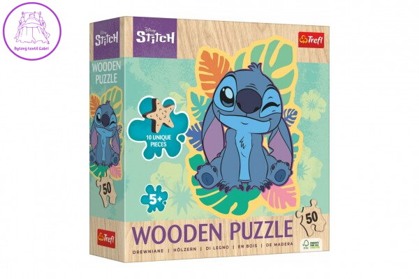 Puzzle dřevěné nepravidelné tvary Lilo a Stitch 50 dílků 19,8x25,8cm v krabici 20x20x6cm
