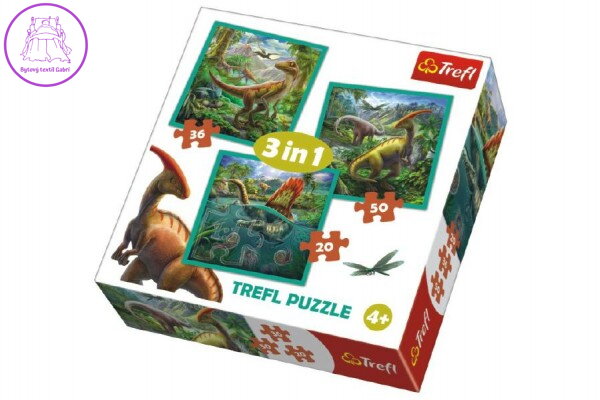 Puzzle 3v1 Svět Dinosaurů 20x19,5cm v krabici 28x28x6cm Puzzle 3v1 Svět Dinosaurů 20x19,5cm v krabici 28x28x6cm
