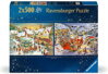 RAVENSBURGER Puzzle Vánoční trh a Štědrovečerní večeře se Santou 2x500 dílků