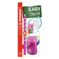 Školní set pro praváky - tužka STABILO EASYgraph v růžové barvě + guma a ořezávátko