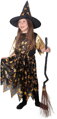 KARNEVAL Šaty čarodějnice černo-zlatá vel.M (117-128cm) 6-8 let *KOSTÝM*