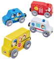 HAPE DŘEVO Vláček městská vozidla baby set 4 autíčka
