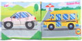 Knížka baby textilní šustící puzzle dopravní prostředky 2v1 pro miminko