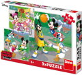 DINO Puzzle 3x55 dílků Mickey a Minnie sportovci 18x18cm skládačka 3v1