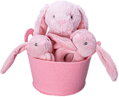 PLYŠ Zajíček růžový set s chrastítkem a usínáčkem v košíku pro miminko