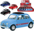 KINSMART Auto retro 1:24 Fiat 500 kov zpětný chod 13cm 4 barvy