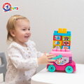 Autobus baby volný chod herní set s 18 kostkami a samolepkami 2 barvy