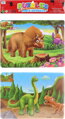 PUZZLE Dinosauři skládačka 2ks v rámečku 2x 49 dílků s omalovánkou 2 druhy
