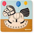 WOODY DŘEVO Baby vkládací puzzle koník skládačka 5 dílků na desce