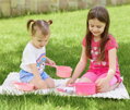 Nádobí baby dětské růžové set 2 hrnce s pánví a doplňky plast