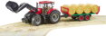 BRUDER 03198 Set traktor CASE IH Optum 300 CVX + čelní nakladač a přepravník balíků