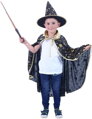 KARNEVAL Plášť kouzelnický černý + klobouk vel.S (104-128cm) 3-8 let *KOSTÝM*