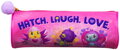 Oválný školní penál na zip Hatchimals 21x8cm růžový s bambulkou