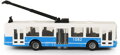 Trolejbus modrý na setrvačník MHD městská hromadná doprava otevírací dveře