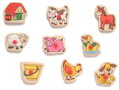 WOODY DŘEVO Razítka zvířátka puzzle vkládací s úchyty 9 dílků 2v1